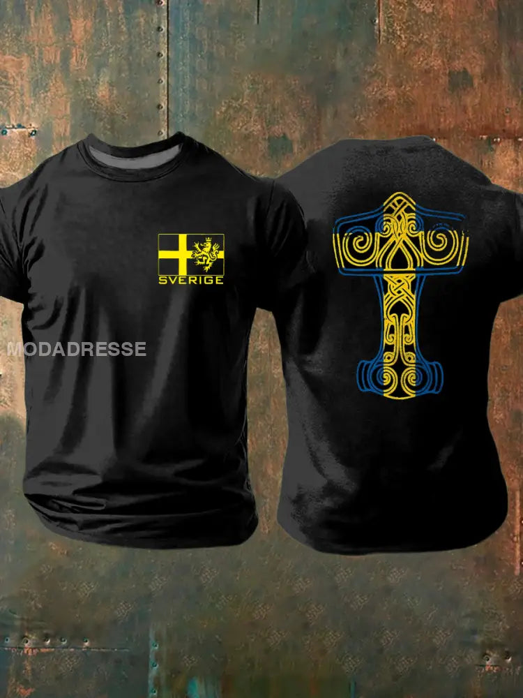 Män Retro Svensk kultur Tryckt Casual Short Slem T-shirt A / S