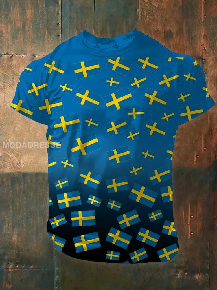 Män Retro Svensk kultur Tryckt Casual Short Slem T-shirt A / S