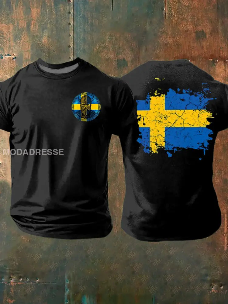 Män Retro Svensk kultur Tryckt Casual Short Slem T-shirt A / S