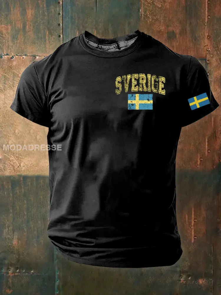 Män Retro Svensk kultur Tryckt Casual Short Slem T-shirt A / S