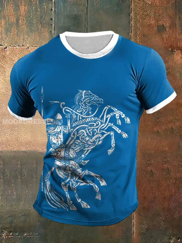 Män Sleipnir Print Vintage Mode kort ärm T-shirt S
