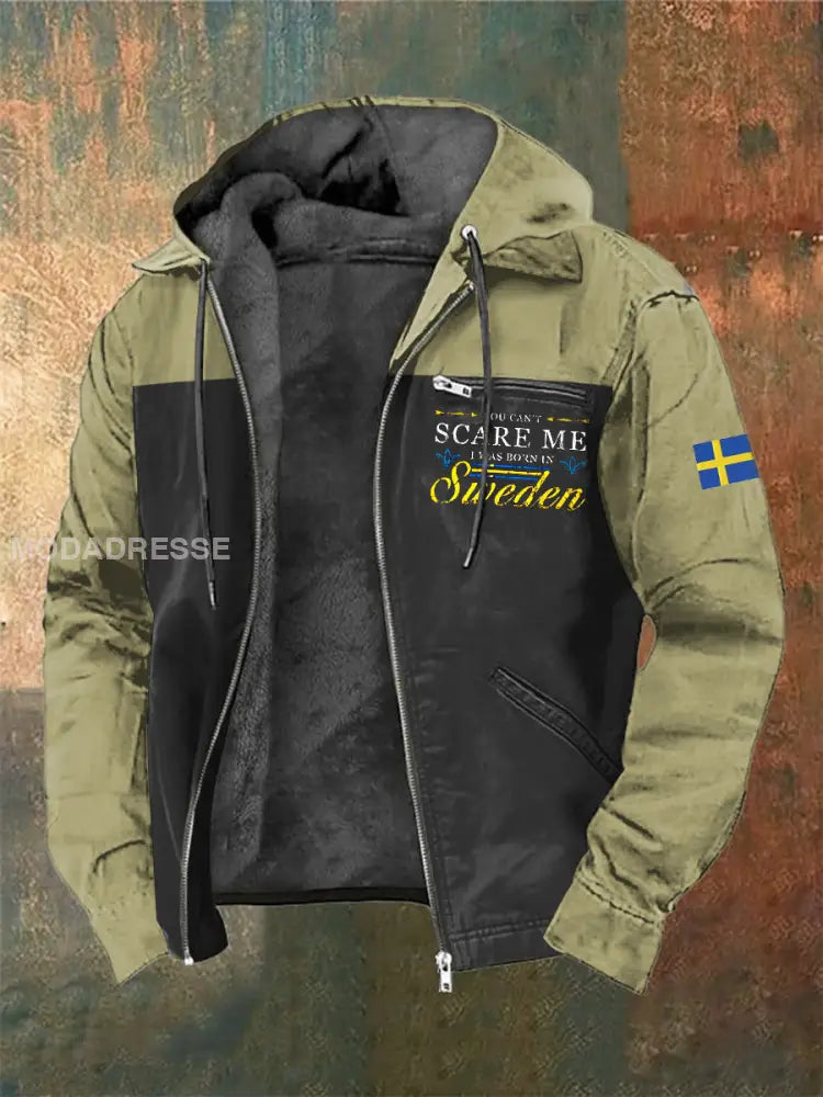 Män svensk flagga tryck långärmade hattjacka jacka Khaki / S