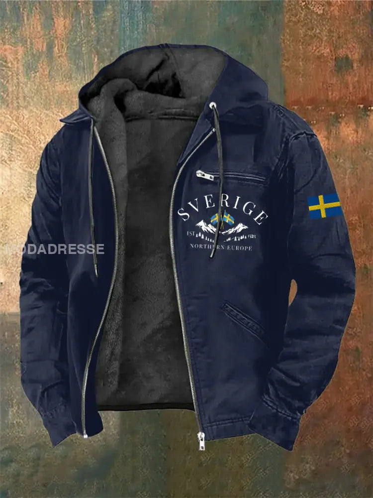 Män svenska tryck hatt långärmad jacka jacka blå sjöfart / S