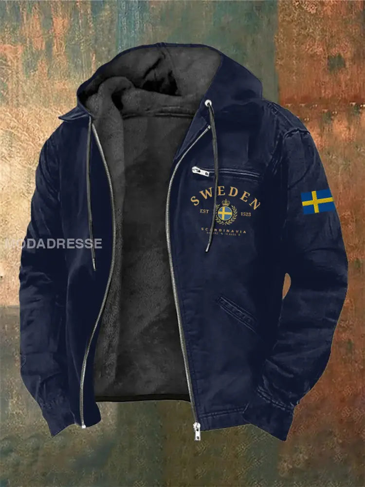 Män svenska tryck hatt långärmad jacka jacka blå sjöfart / S