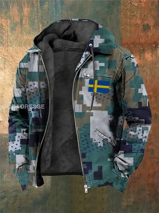 Män svenska tryck hatt långärmad jacka jacka Kamouflage. / S