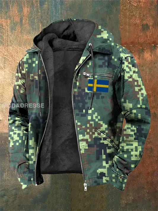 Män svenska tryck hatt långärmad jacka jacka Kamouflage. / S