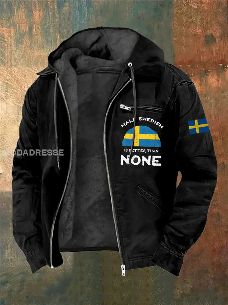 Män svenska tryck hatt långärmad jacka jacka svart / S