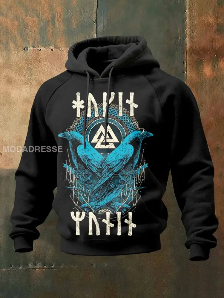 Män Vintage Viking Tryck Casual Hooded Sweatshirt som bild / S