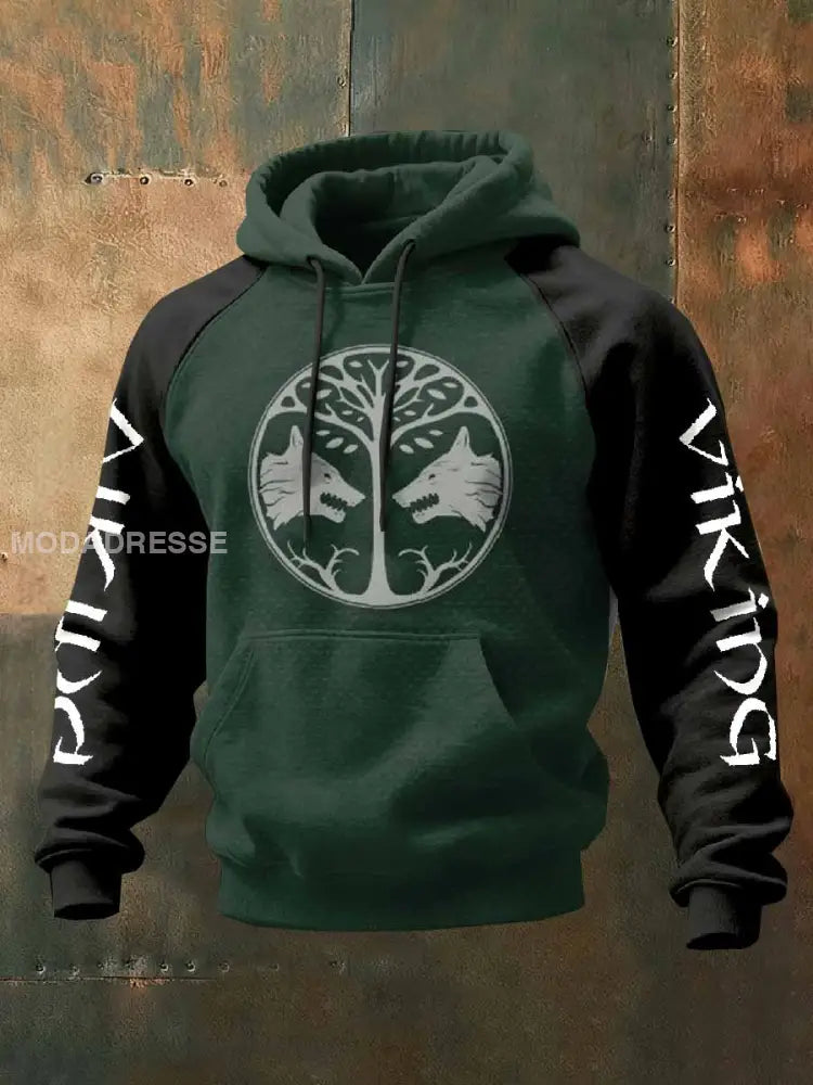 Män Vintage Viking Tryck Casual Hooded Sweatshirt som bild / S