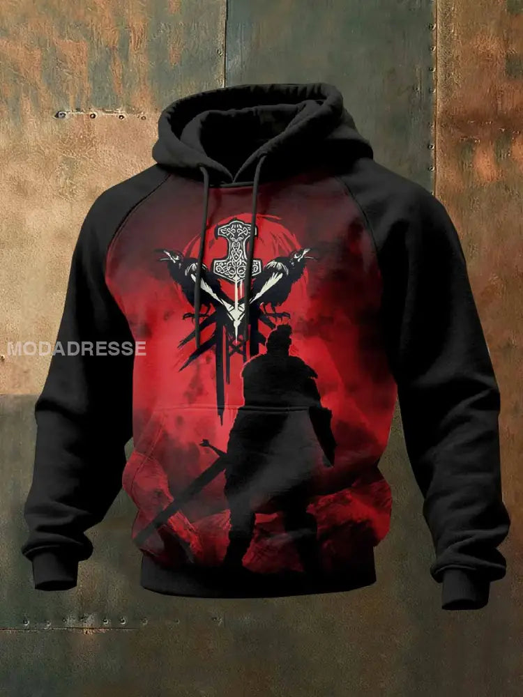 Män Vintage Viking Tryck Casual Hooded Sweatshirt som bild / S