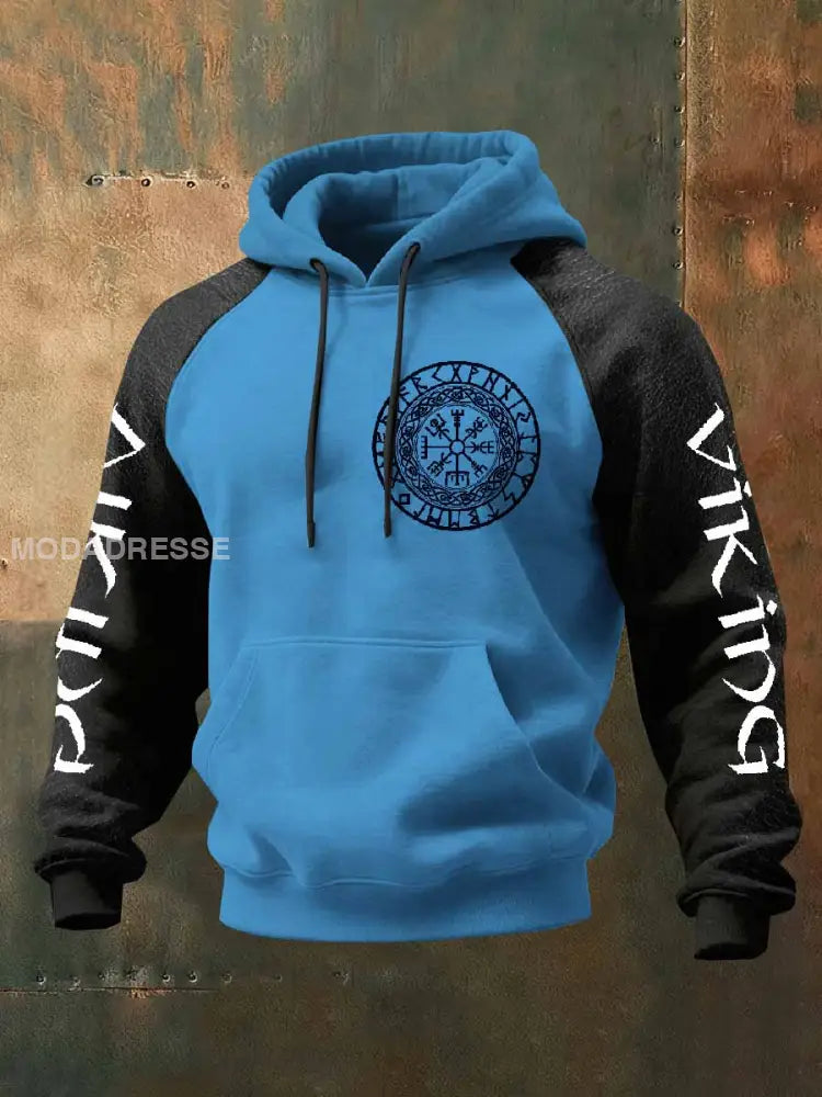 Män Vintage Viking Tryck Casual Hooded Sweatshirt som bild / S