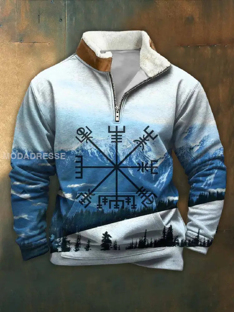 Män Vintage Viking Tryck Casual Hooded Sweatshirt som bild / S