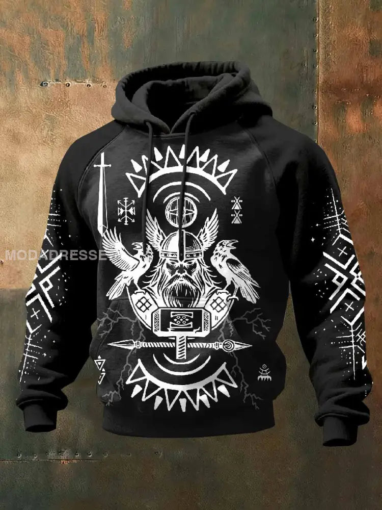 Män Vintage Viking Tryck Casual Hooded Sweatshirt som bild / S