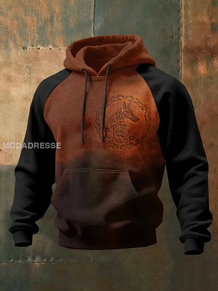 Män Vintage Viking Tryck Casual Hooded Sweatshirt som bild / S