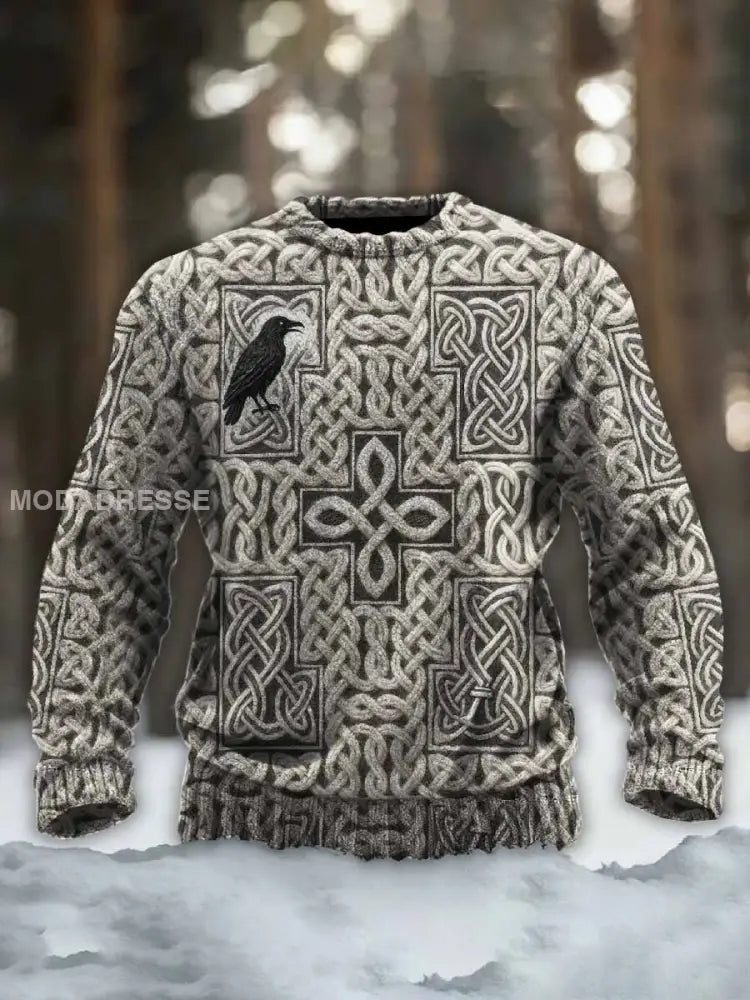 Män Vintage Viking Tryck Casual Tröja som bild / S