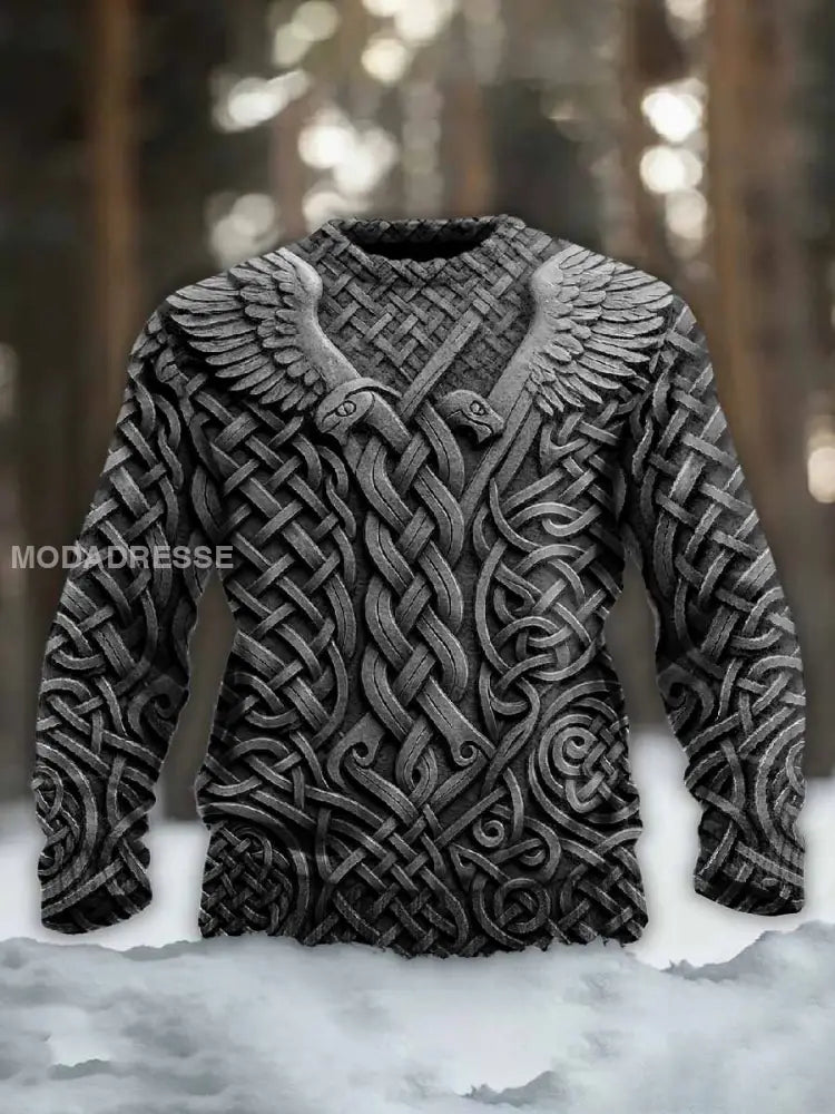 Män Vintage Viking Tryck Casual Tröja som bild / S