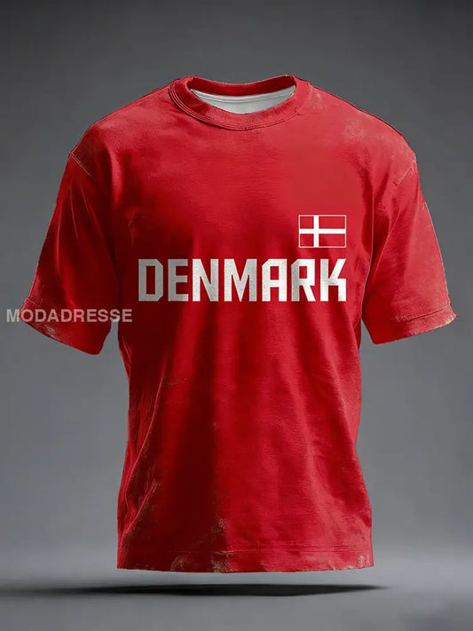 Mænds Danmark Inspireret Print Vintage Vasket T-shirt rød / S