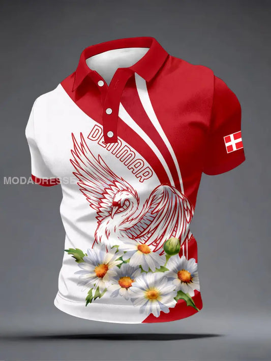 Mænds Danmark inspireret svane med Marguerite Daisy Print Polo skjorte som billede / S