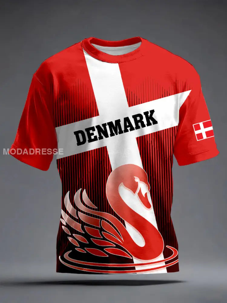 Mænds Danmark Inspireret Svane Print T-shirt rød / S