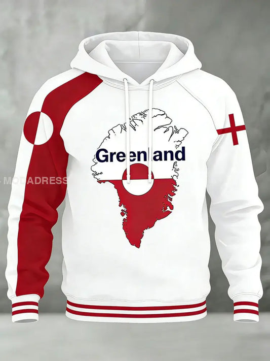 Mænds Grønland Print Casual Hoodies hvidt / S