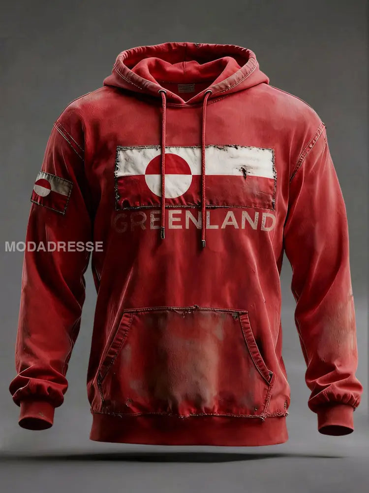 Mænds Grønland Print Casual Hoodies rød / S