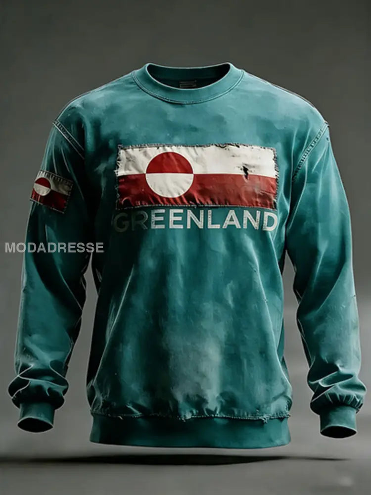 Mænds Grønland Print Casual Sweatshirt blå- grøn / S