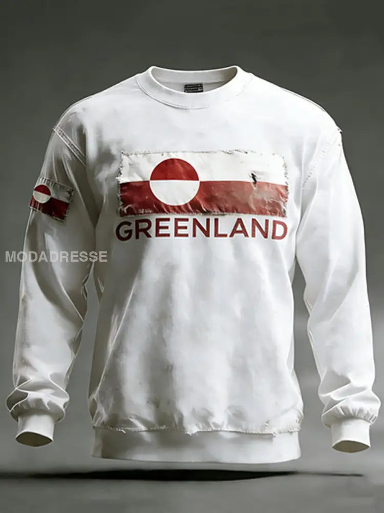Mænds Grønland Print Casual Sweatshirt hvid / S