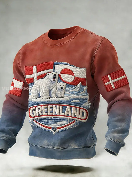 Mænds Grønland Print Casual Sweatshirt rød / S