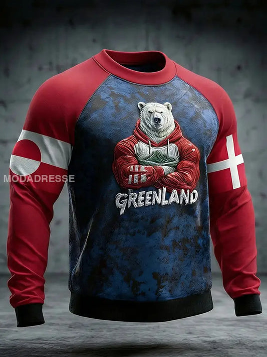 Mænds Grønland Print Casual Sweatshirt som billede / S