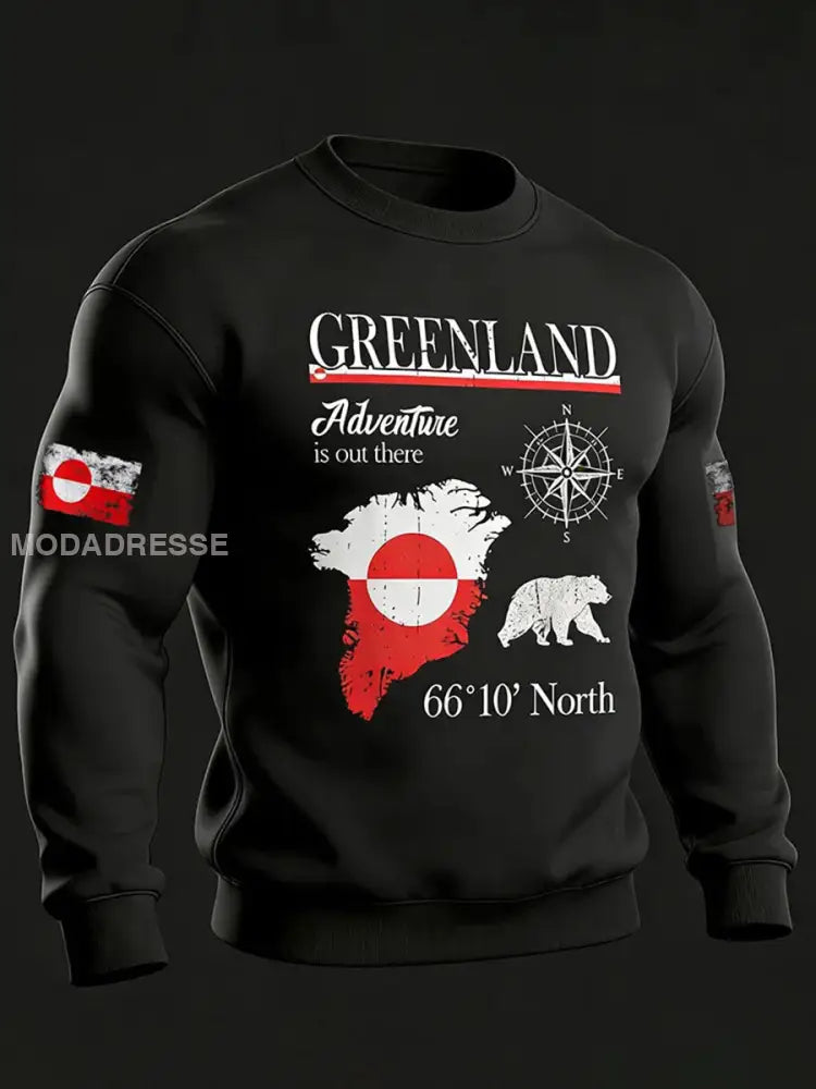 Mænds Grønland Print Casual Sweatshirt Sort / S