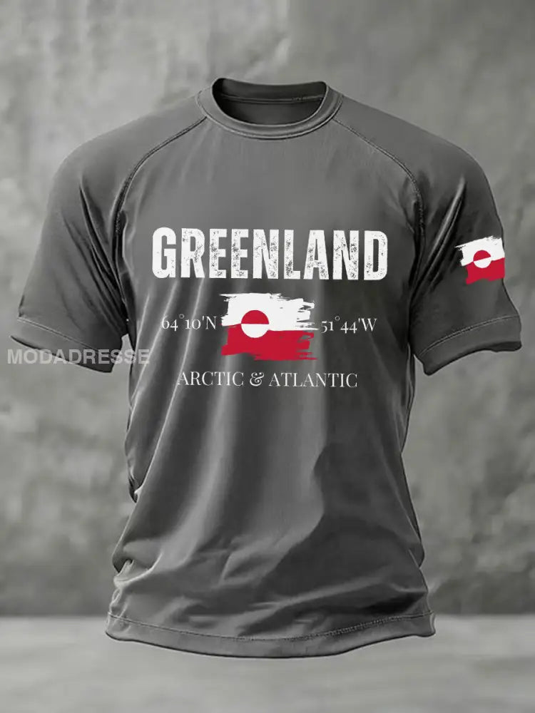 Mænds Grønland trykt Casual T-shirt grå / S