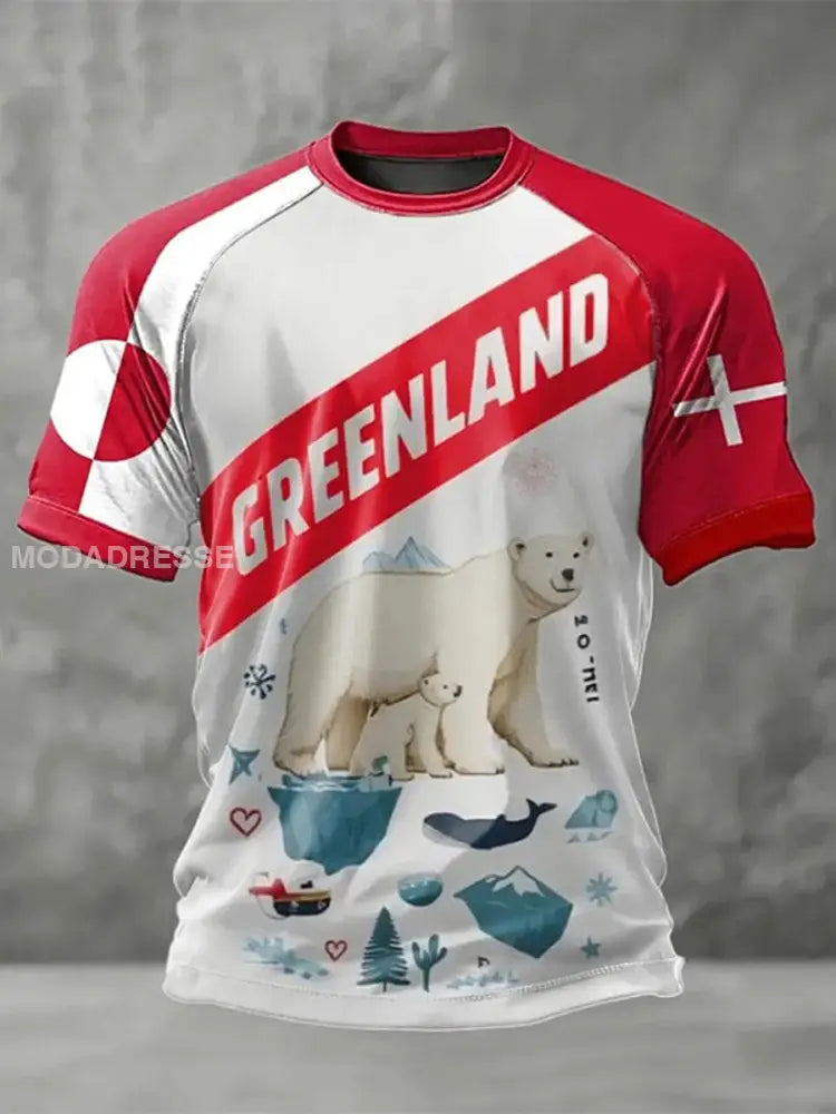 Mænds Grønland trykt Casual T-shirt hvidt / S