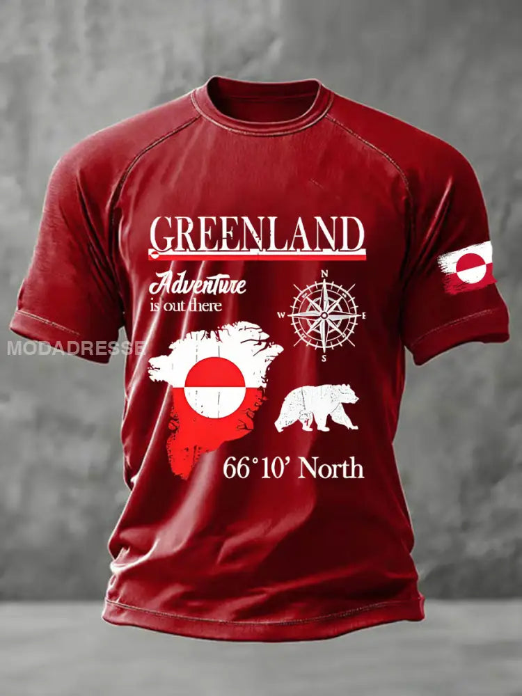 Mænds Grønland trykt Casual T-shirt rød / S