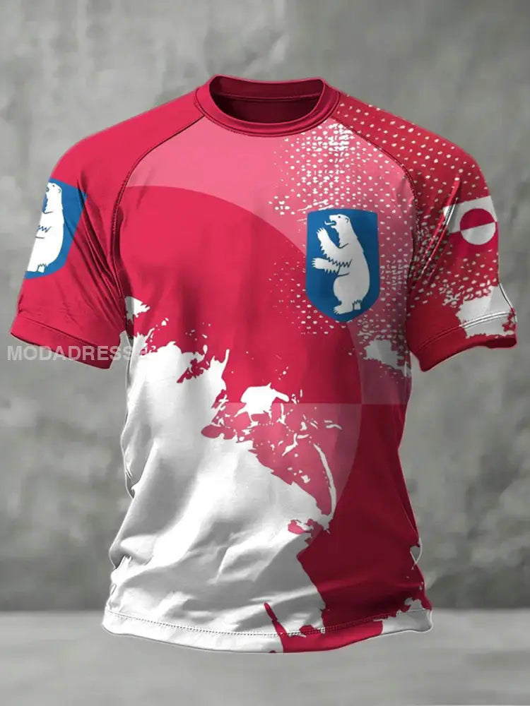 Mænds Grønland trykt Casual T-shirt rød / S