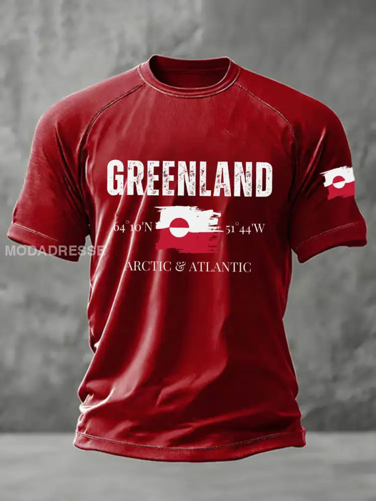 Mænds Grønland trykt Casual T-shirt rød / S