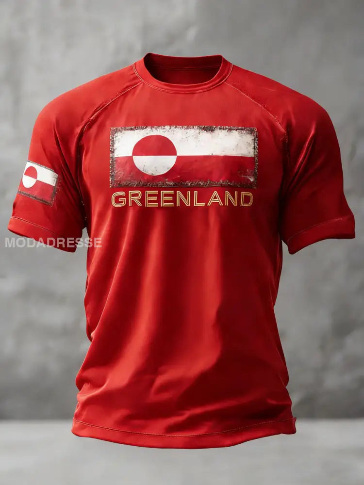 Mænds Grønland trykt Casual T-shirt rød / S