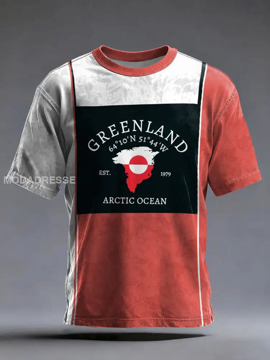 Mænds Grønland trykt Casual T-shirt rød / S