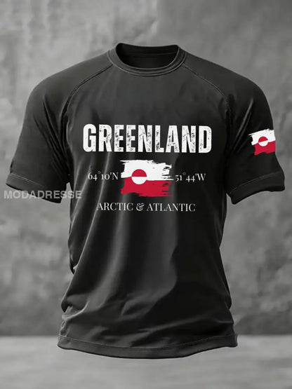 Mænds Grønland trykt Casual T-shirt sort / S