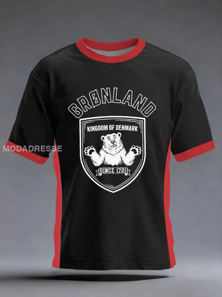 Mænds Grønland trykt Casual T-shirt sort / S