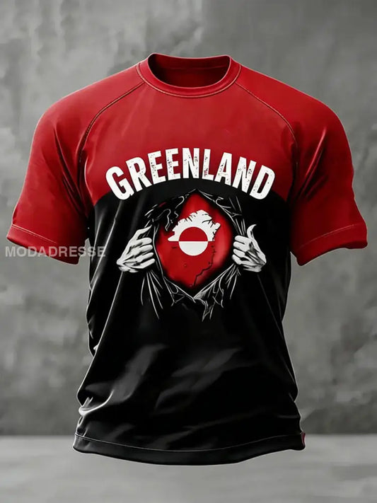 Mænds Grønland trykt Casual T-shirt Sort / S