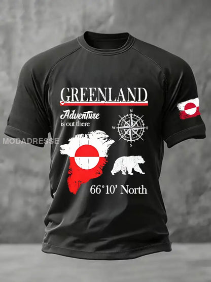 Mænds Grønland trykt Casual T-shirt sort / S