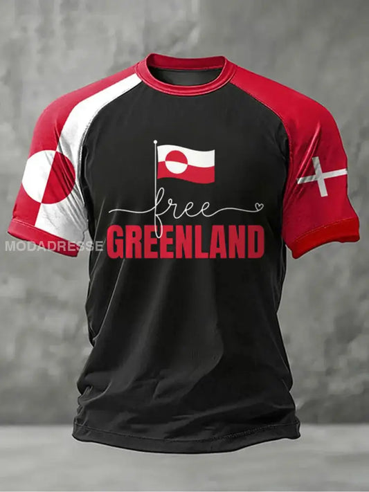 Mænds Grønland trykt Casual T-shirt Sort / S