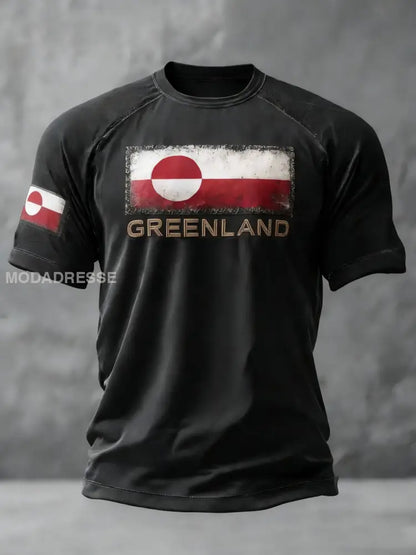 Mænds Grønland trykt Casual T-shirt sort / S
