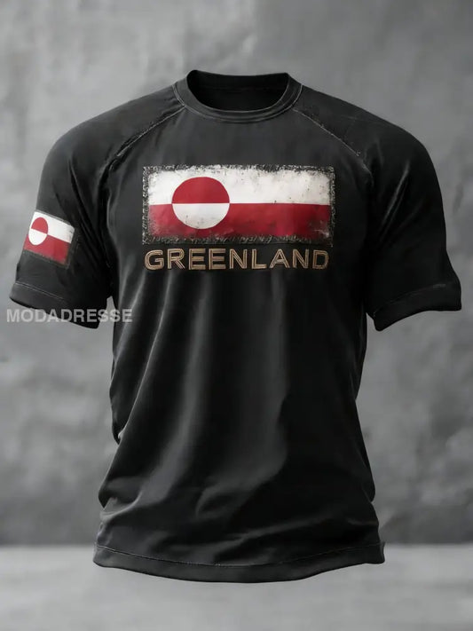 Mænds Grønland trykt Casual T-shirt sort / S