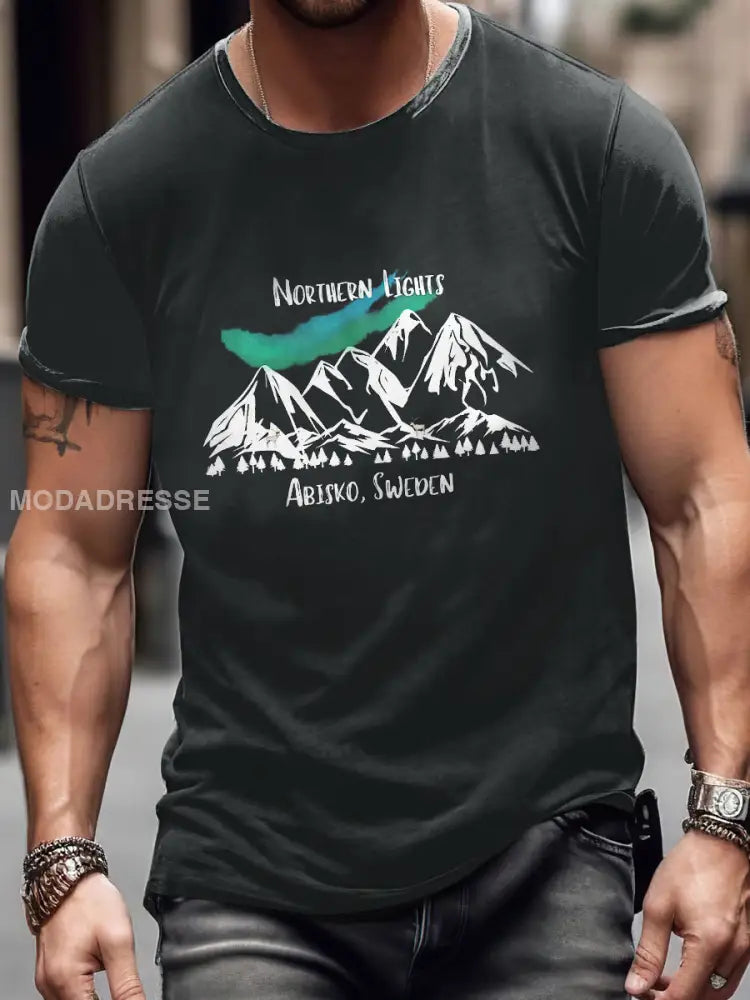 Mäns Abisko Sverige Skriv ut Vintage Mode Kort ärm T-shirt S