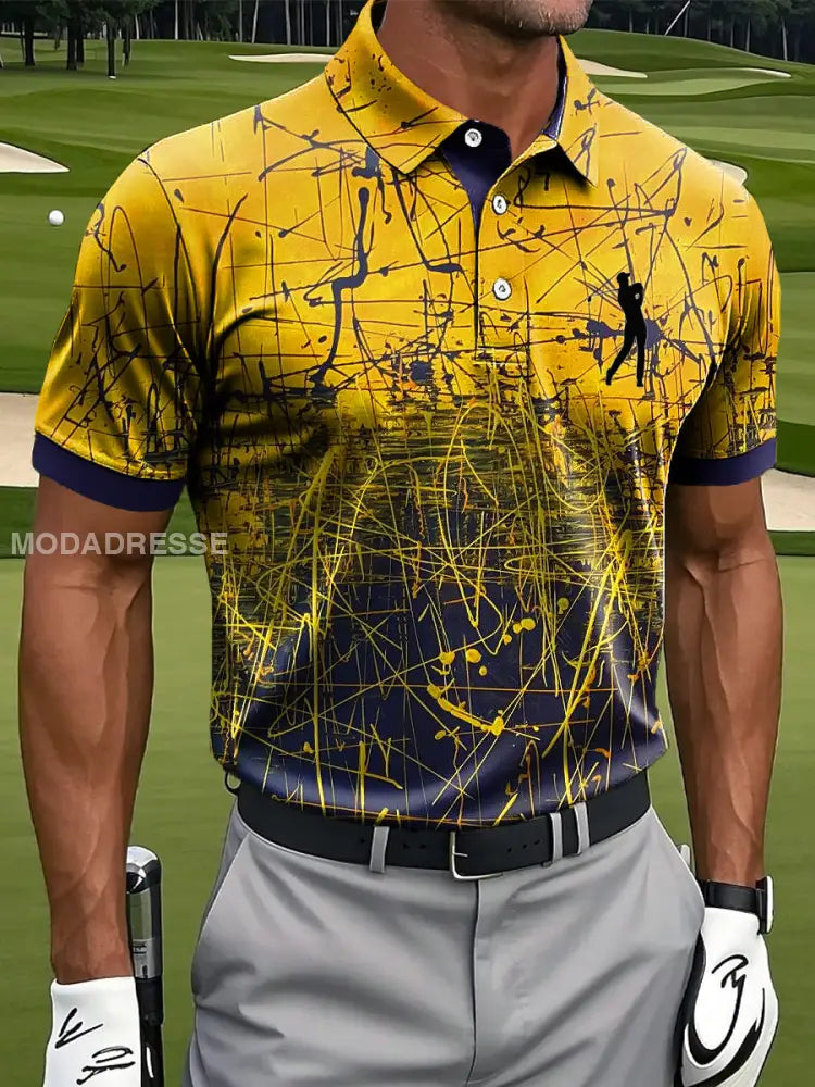 Mäns Abstract Linje Konst Skriv ut Casual Business Polo tröj flerlog / S