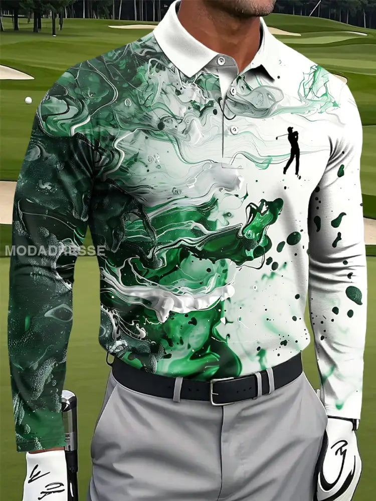 Mäns Abstrakt Marmor Texture Konst Skriv ut Casual Business Långärmad Polo tröj S