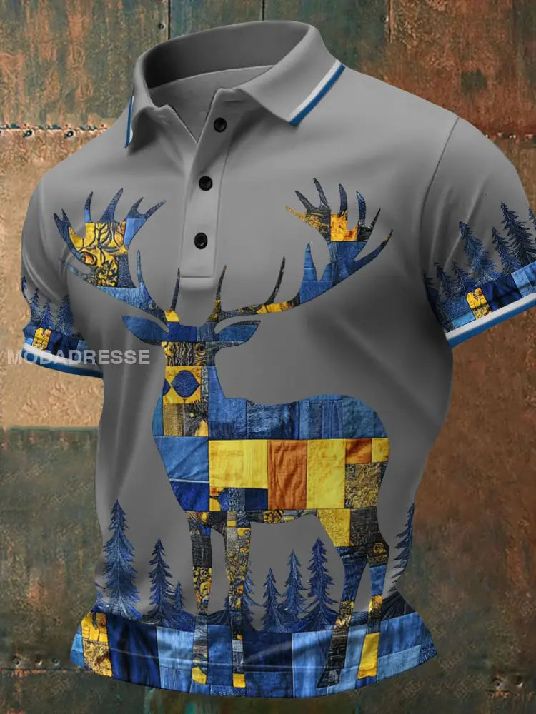 Mäns älg konst tryckta Casual Tops ljusgrå / S
