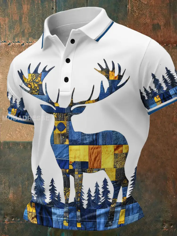 Mäns älg konst tryckta Casual Tops vit / S