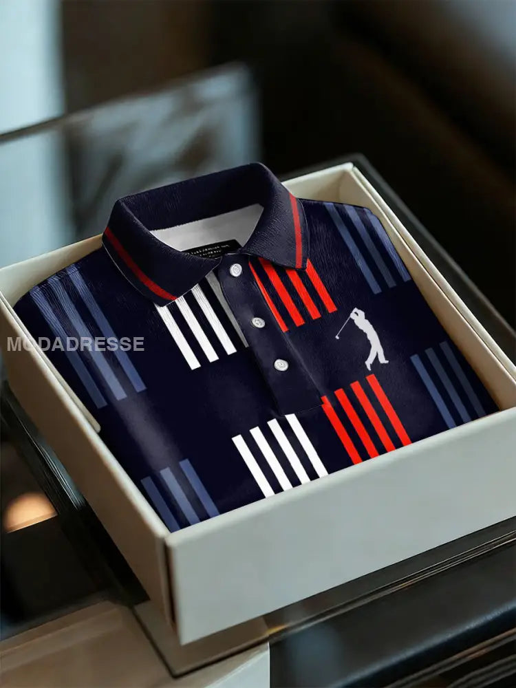 Mäns affärsstil Polo krage Casual Kort ärm skjorta mörk blå / S